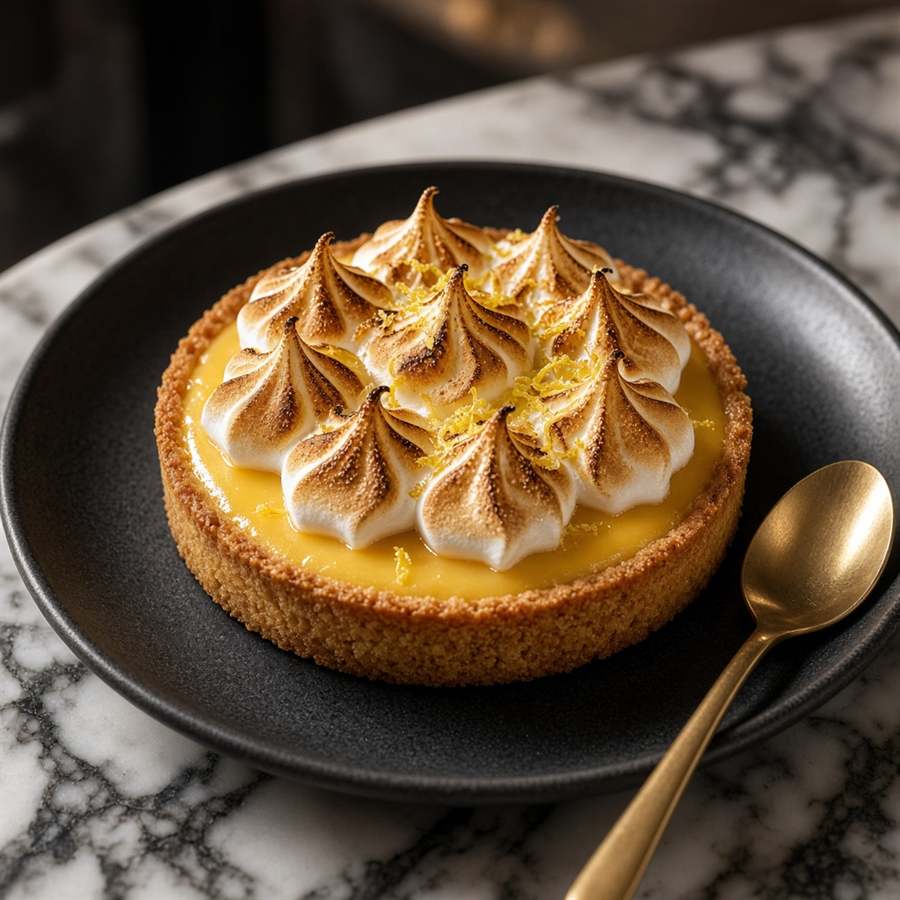 Tarte de limão com merengue queimado na sobremesa da casa